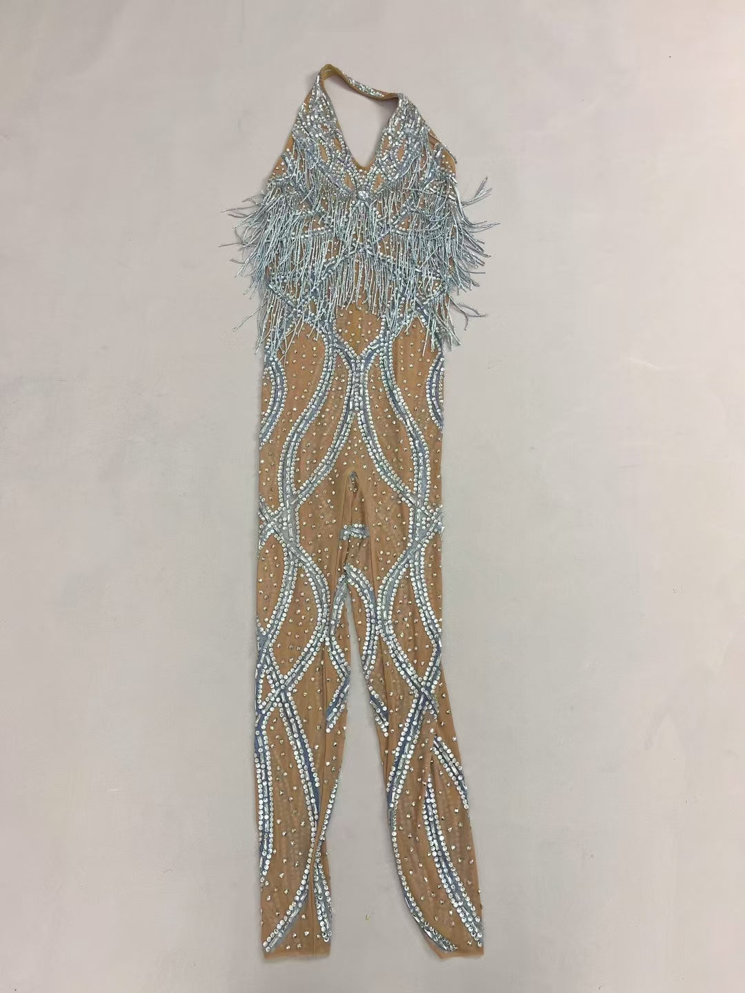 CELESINYI Luosiwen Crystal Radiant Halter Bodysuit