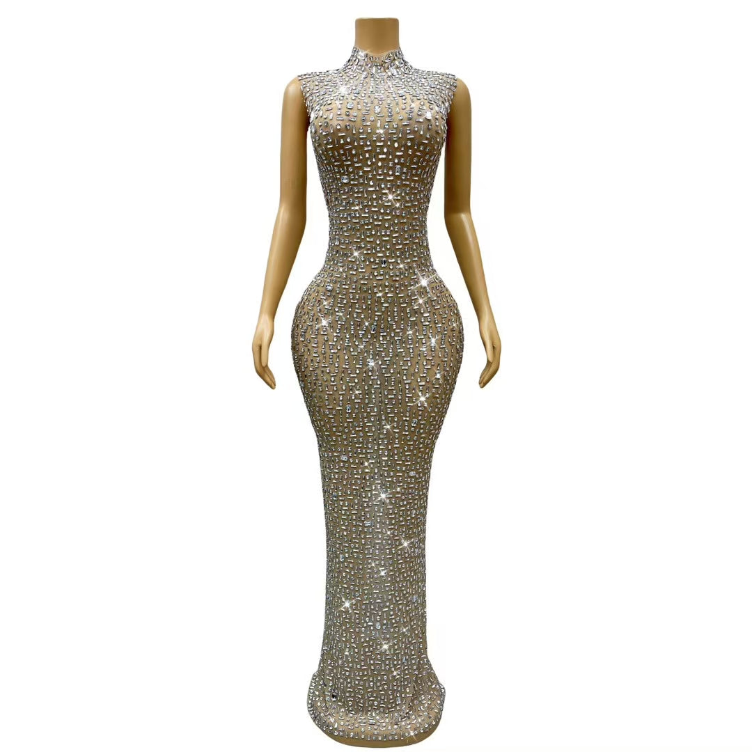 CELESINYI Yinbei Crystal Silver Mermaid Gown
