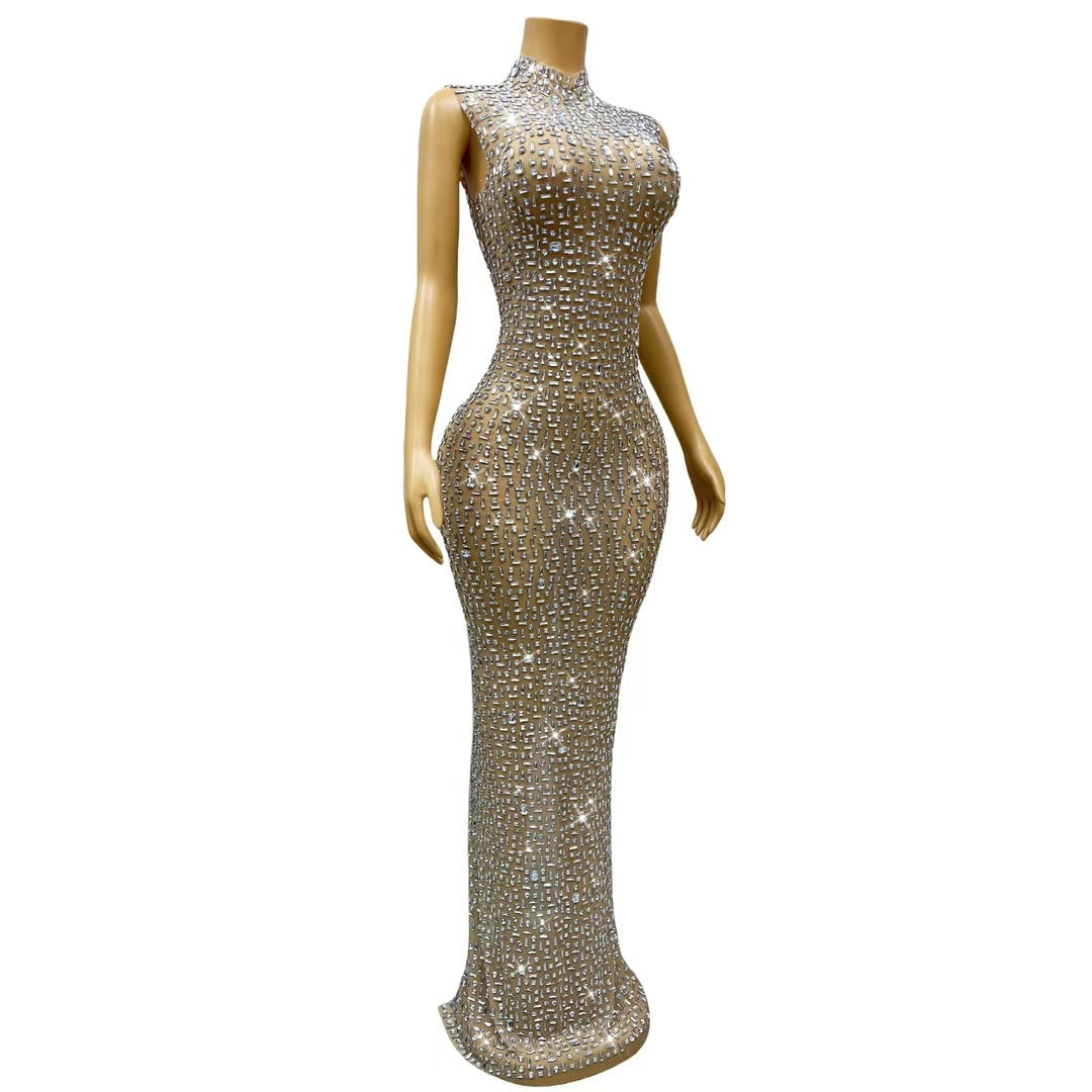 CELESINYI Yinbei Crystal Silver Mermaid Gown