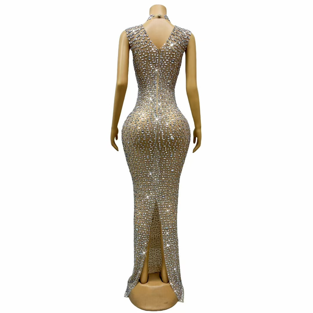 CELESINYI Yinbei Crystal Silver Mermaid Gown