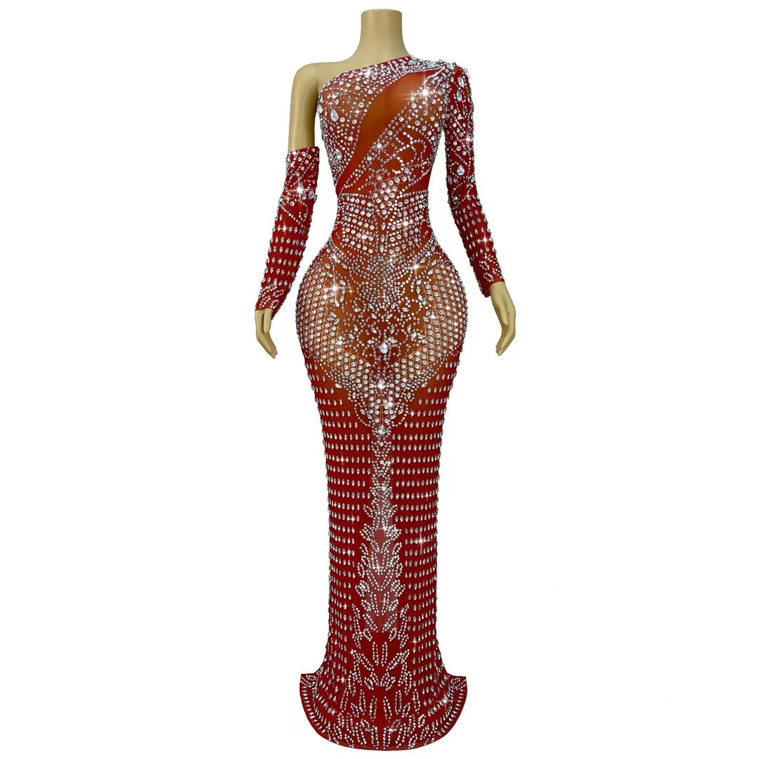CELESINYI Zuange Crystal One-Shoulder Gown