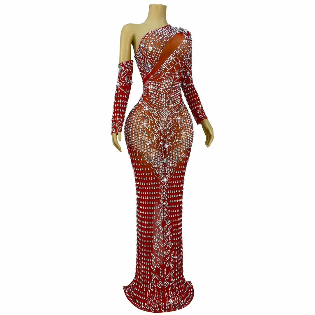 CELESINYI Zuange Crystal One-Shoulder Gown