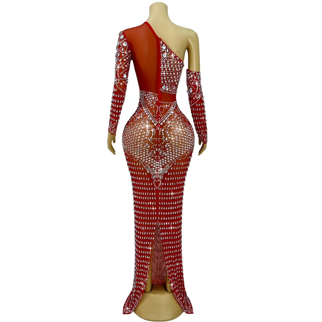 CELESINYI Zuange Crystal One-Shoulder Gown