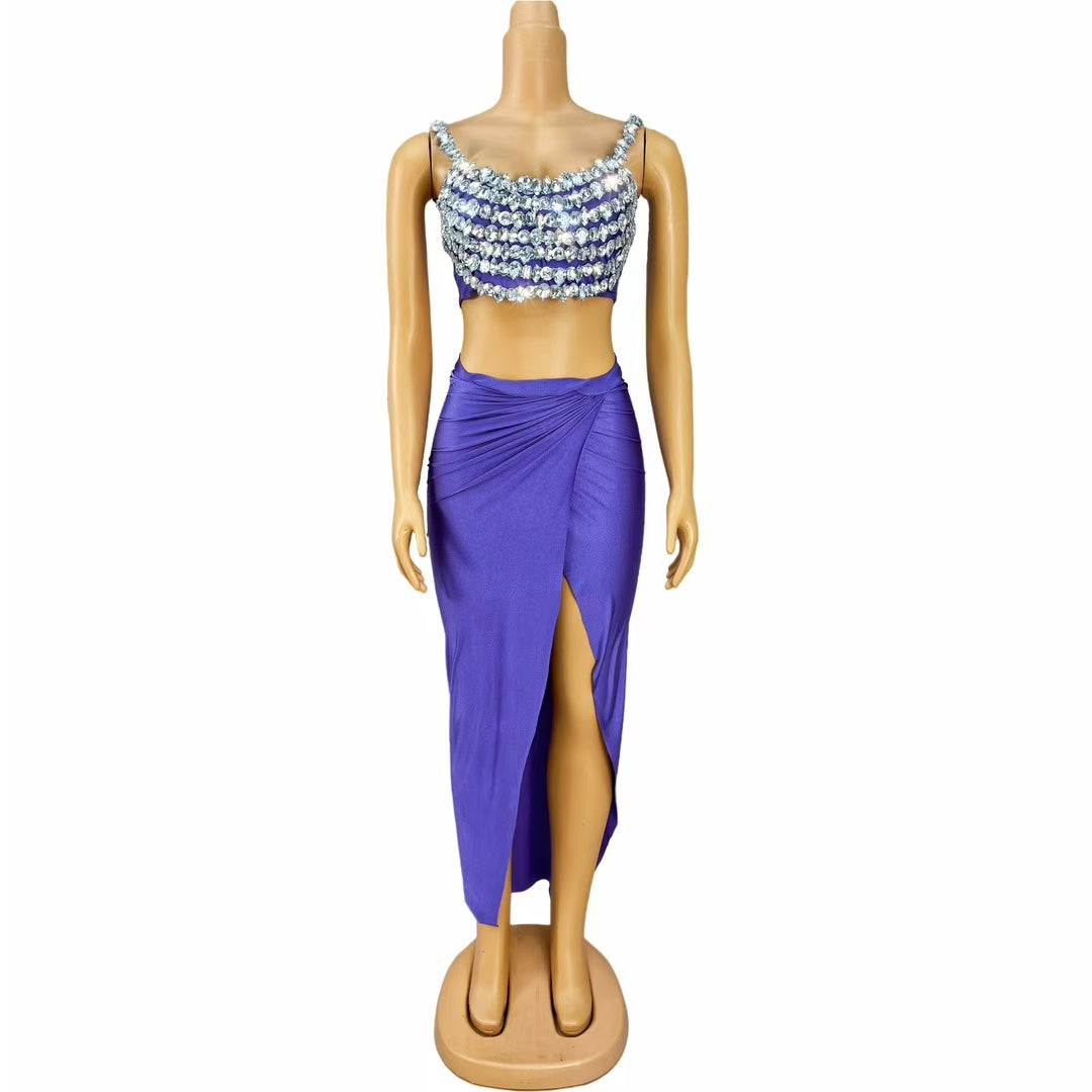 CELESINYI Beixin Crystal Purple Vest Gown Set