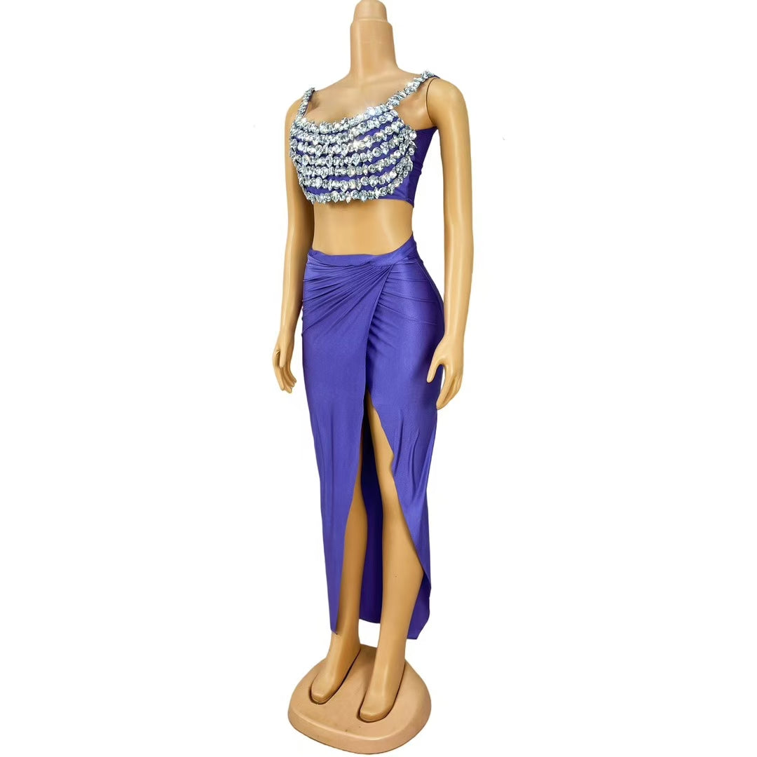 CELESINYI Beixin Crystal Purple Vest Gown Set