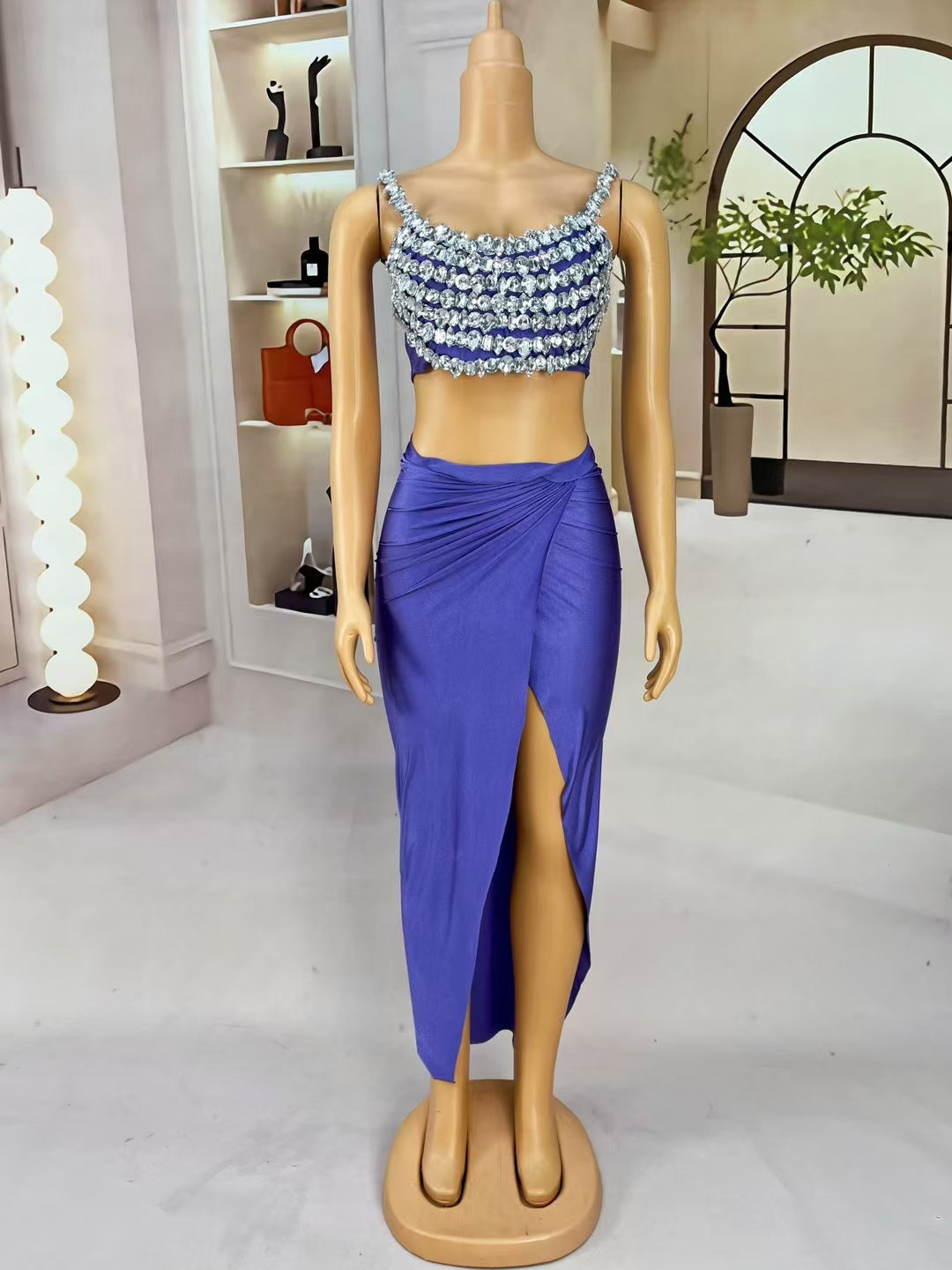 CELESINYI Beixin Crystal Purple Vest Gown Set