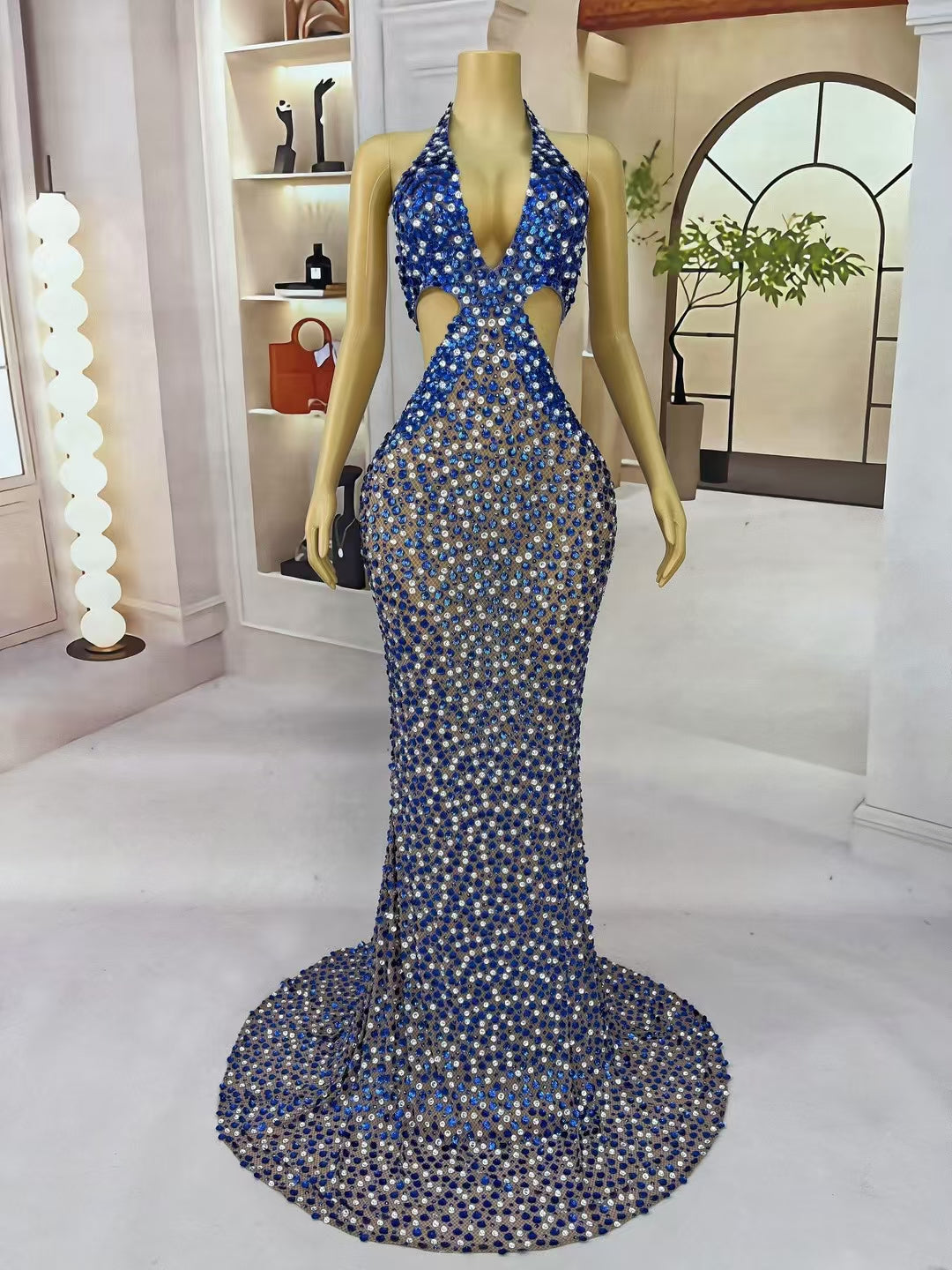CELESINYI Beiduofen Crystal Mermaid Shell Gown