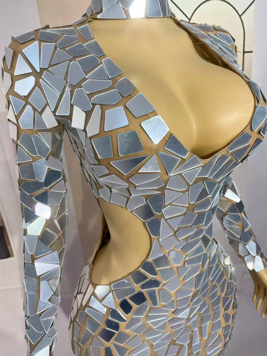 CELESINYI Furen Crystal White Mirror Bodysuit