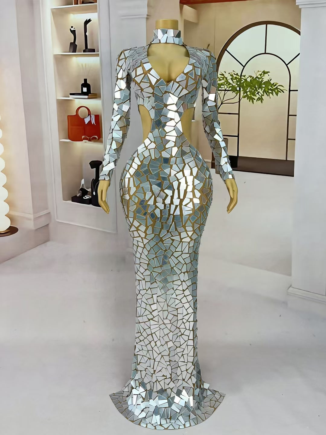 CELESINYI Furen Crystal White Mirror Bodysuit