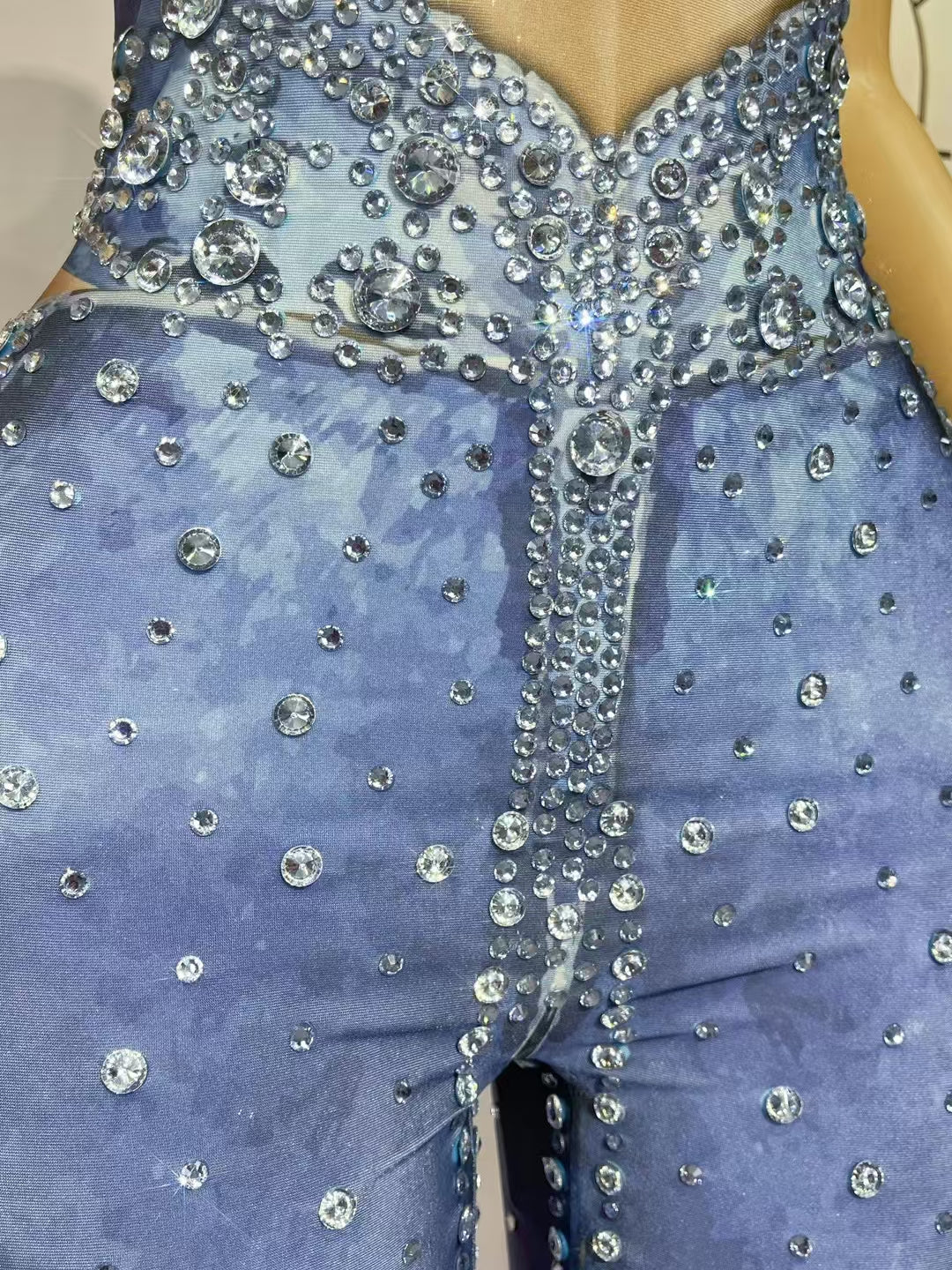 CELESINYI Niuziku Crystal Denim Jumpsuit