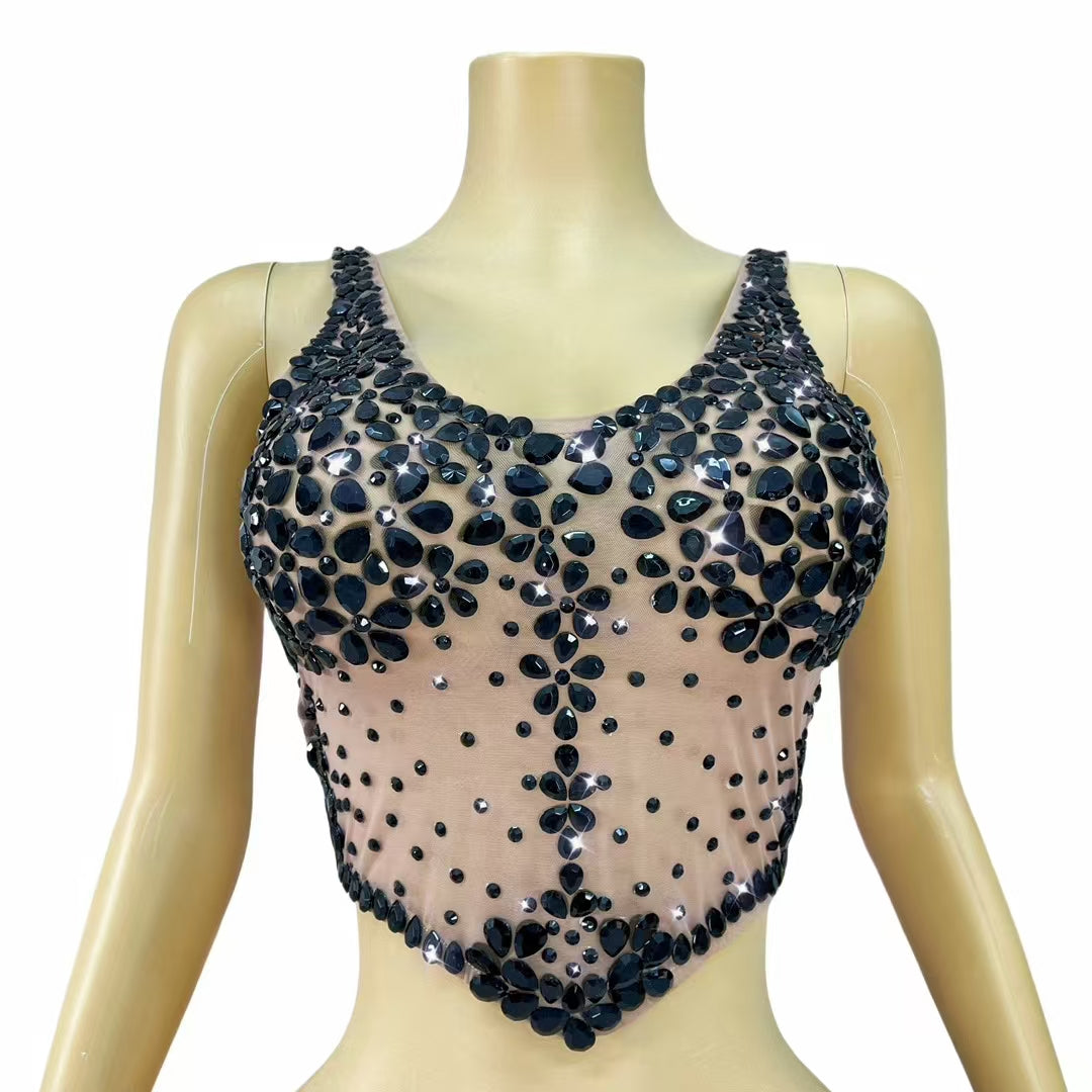 CELESINYI Wuye Crystal Corset Bodysuit