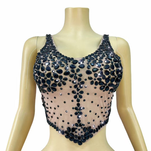 CELESINYI Wuye Crystal Corset Bodysuit