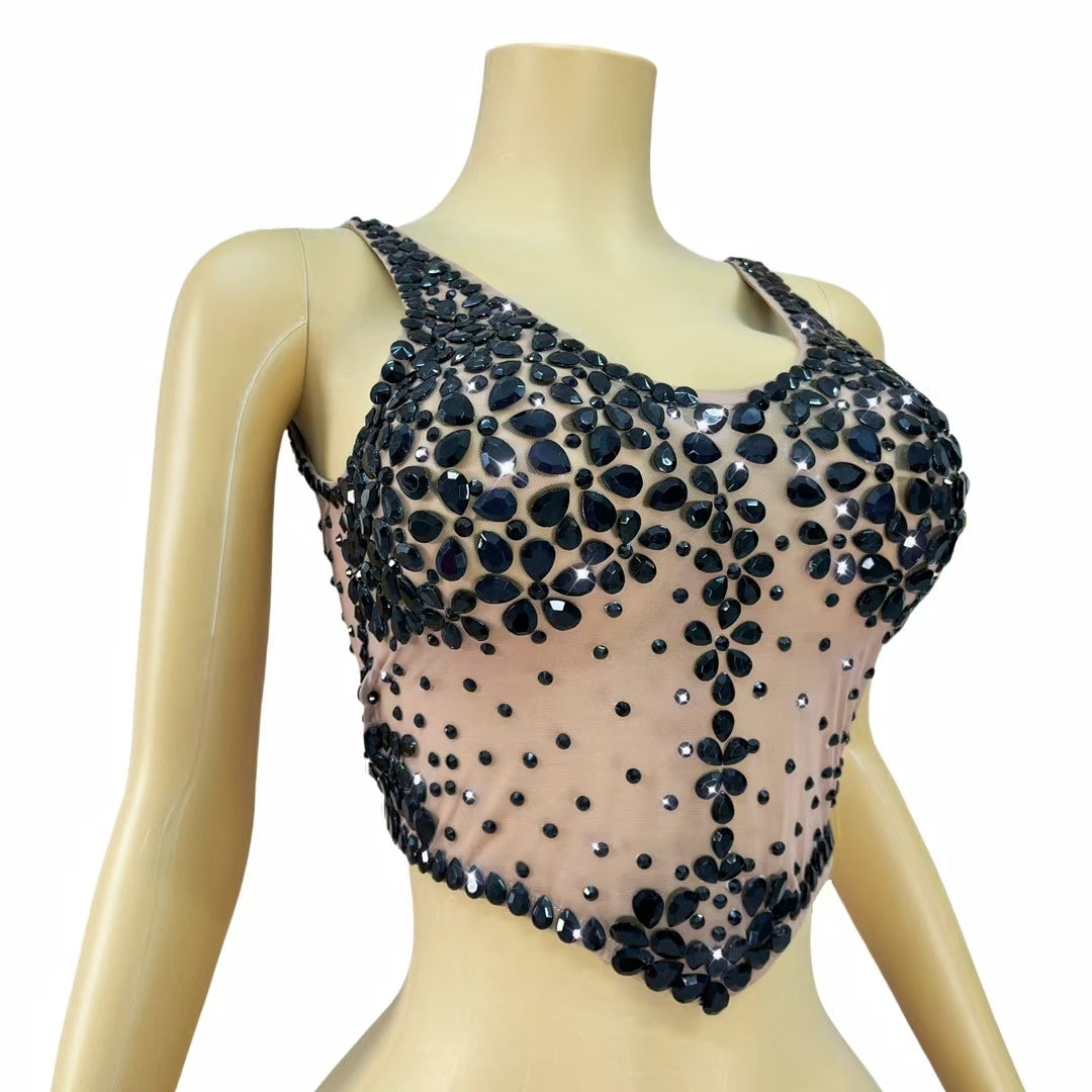 CELESINYI Wuye Crystal Corset Bodysuit