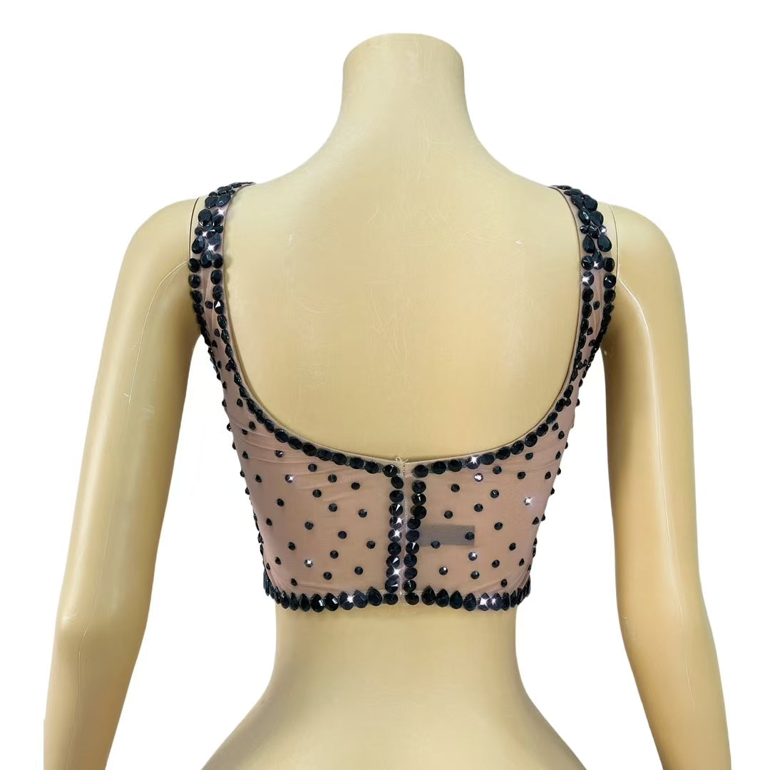 CELESINYI Wuye Crystal Corset Bodysuit