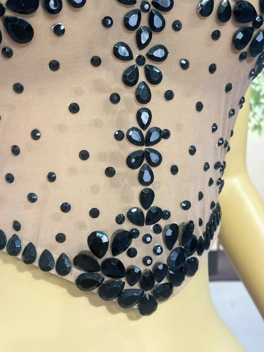 CELESINYI Wuye Crystal Corset Bodysuit