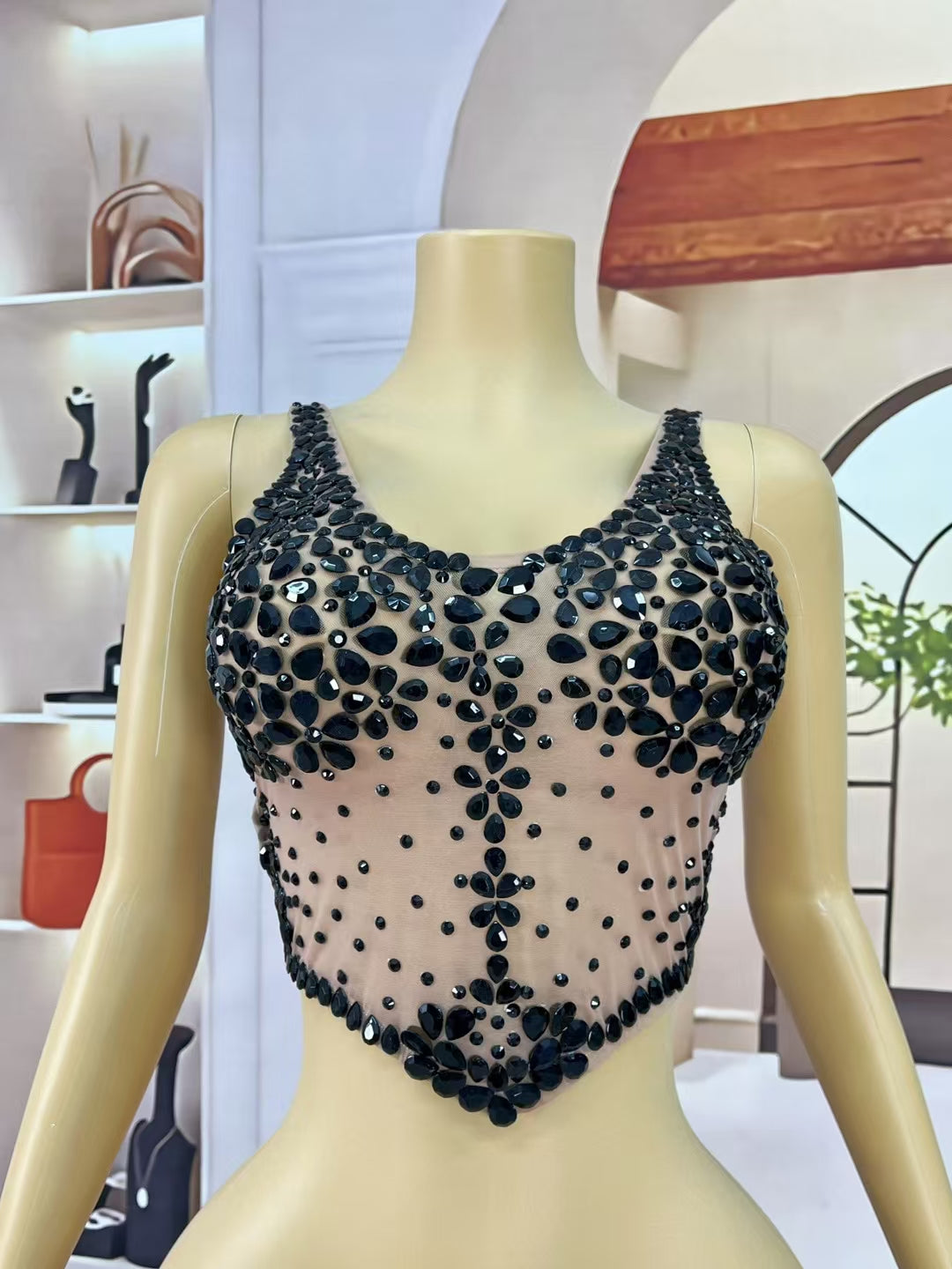CELESINYI Wuye Crystal Corset Bodysuit