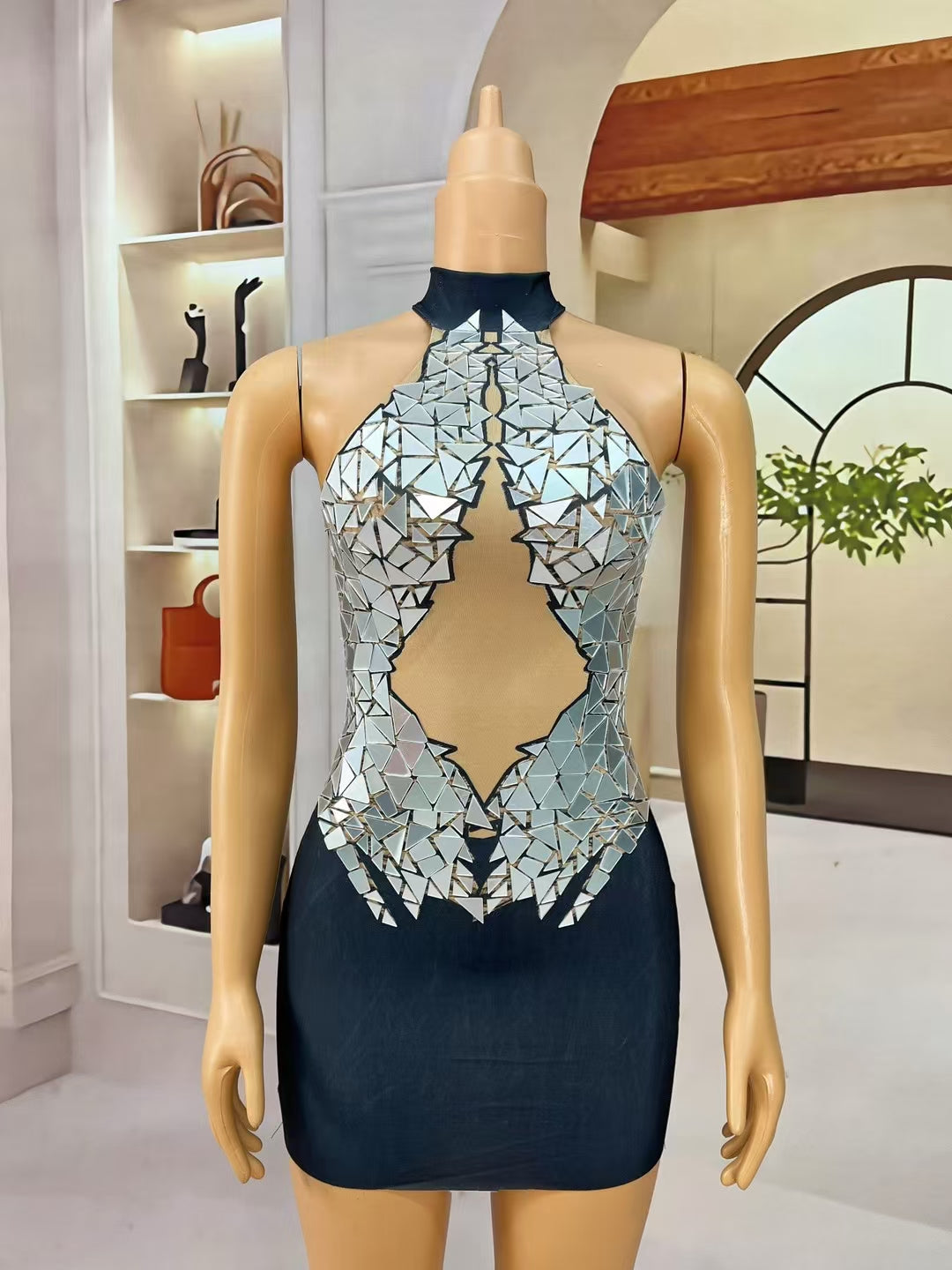 CELESINYI Tianshichibang Crystal Wing Mini Dress