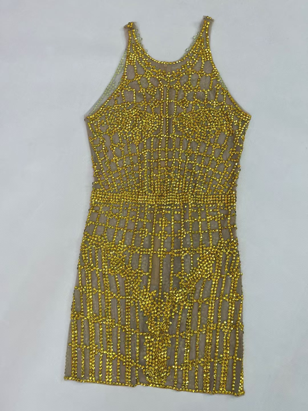 CELESINYI Qipan Crystal Checker Mini Dress