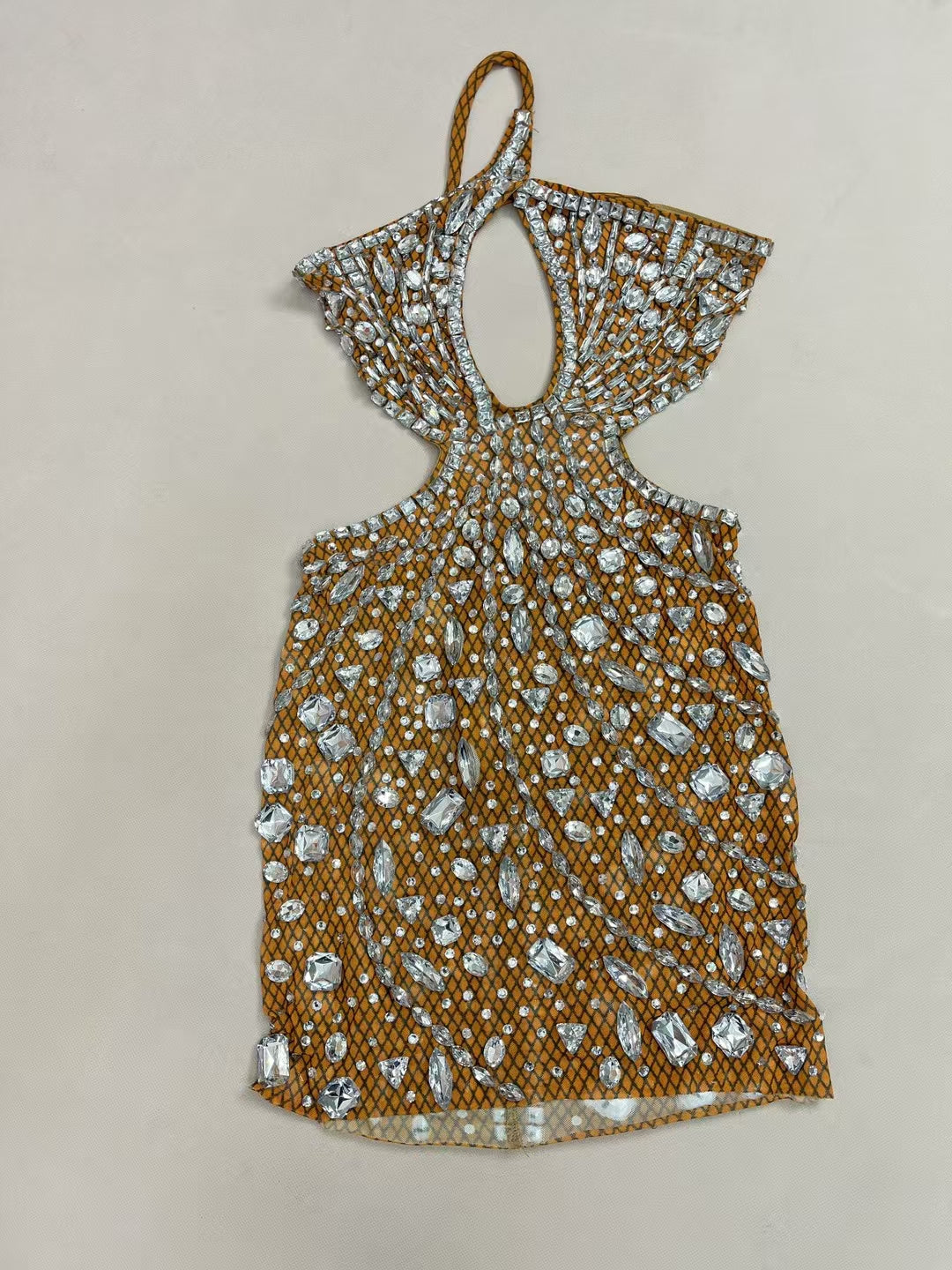 CELESINYI Juanlian Crystal Orange One Shoulder Mini Dress