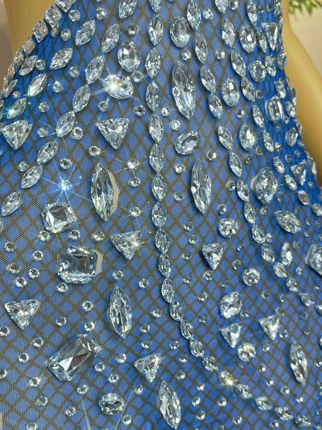 CELESINYI Juanlian Crystal Blue One Shoulder Mini Dress