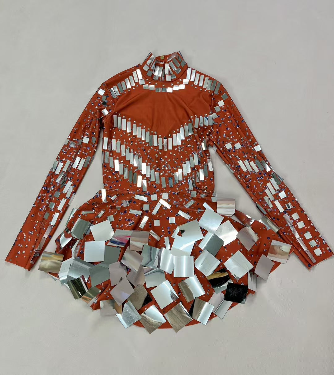 CELESINYI Liangpian Crystal Red Mirror Mini Dress