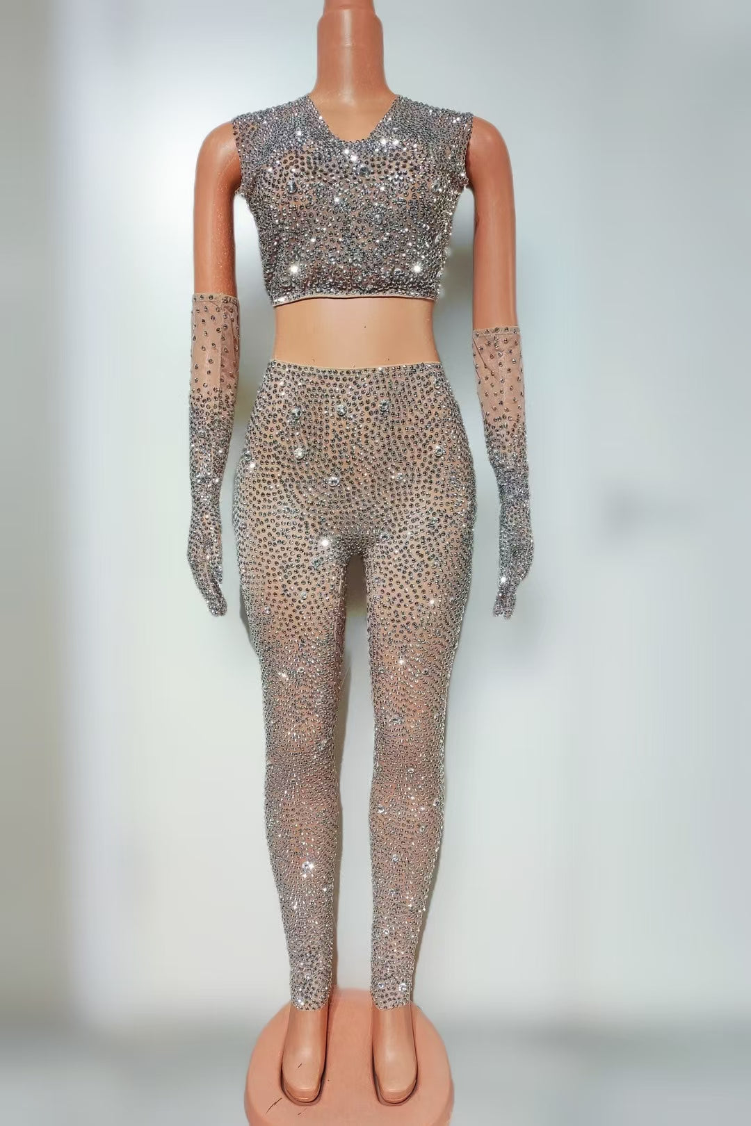 CELESINYI Shizuan Crystal Crop Pants Set