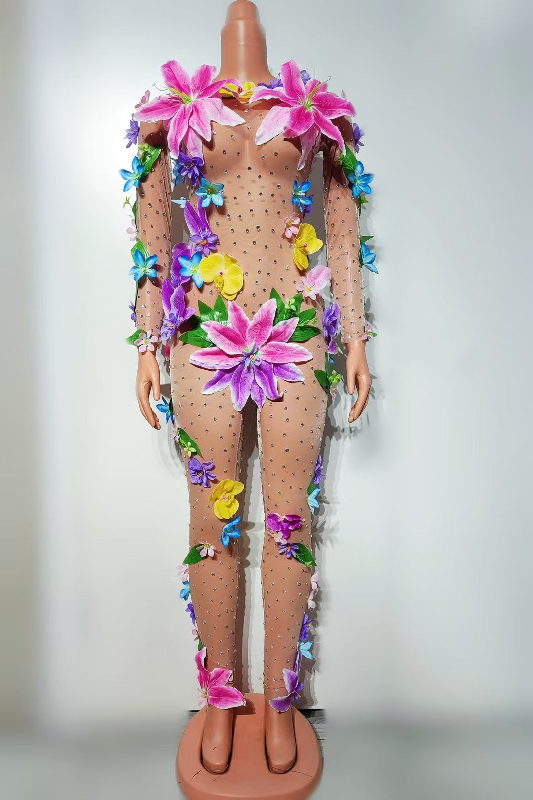 CELESINYI Huaduo Crystal 3D Flower Jumpsuit