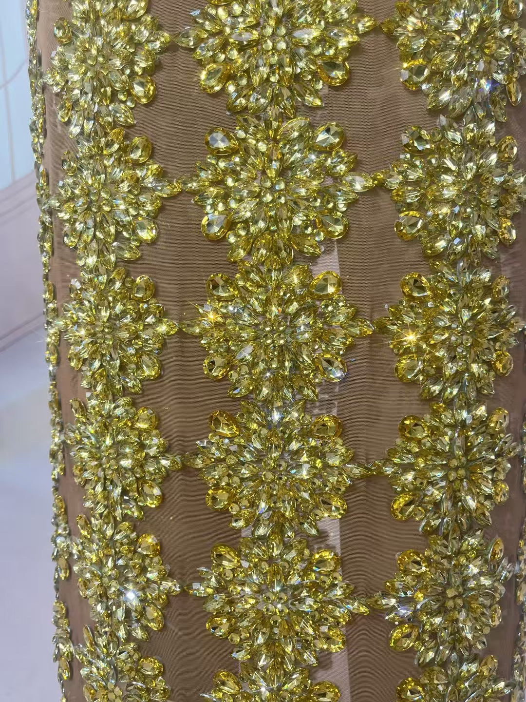 CELESINYI Yuebing Crystal Gold Mermaid Gown