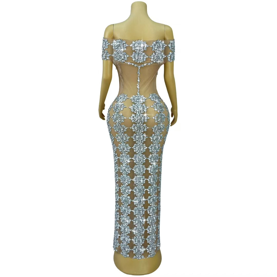 CELESINYI Yuebing Crystal Silver Mermaid Gown