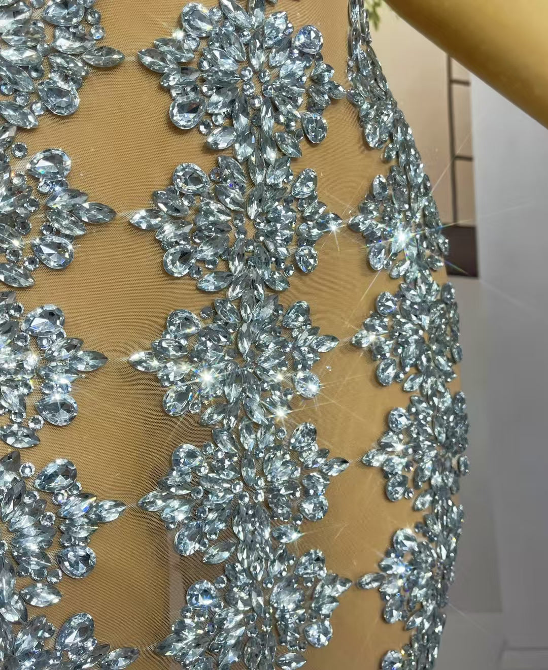 CELESINYI Yuebing Crystal Silver Mermaid Gown