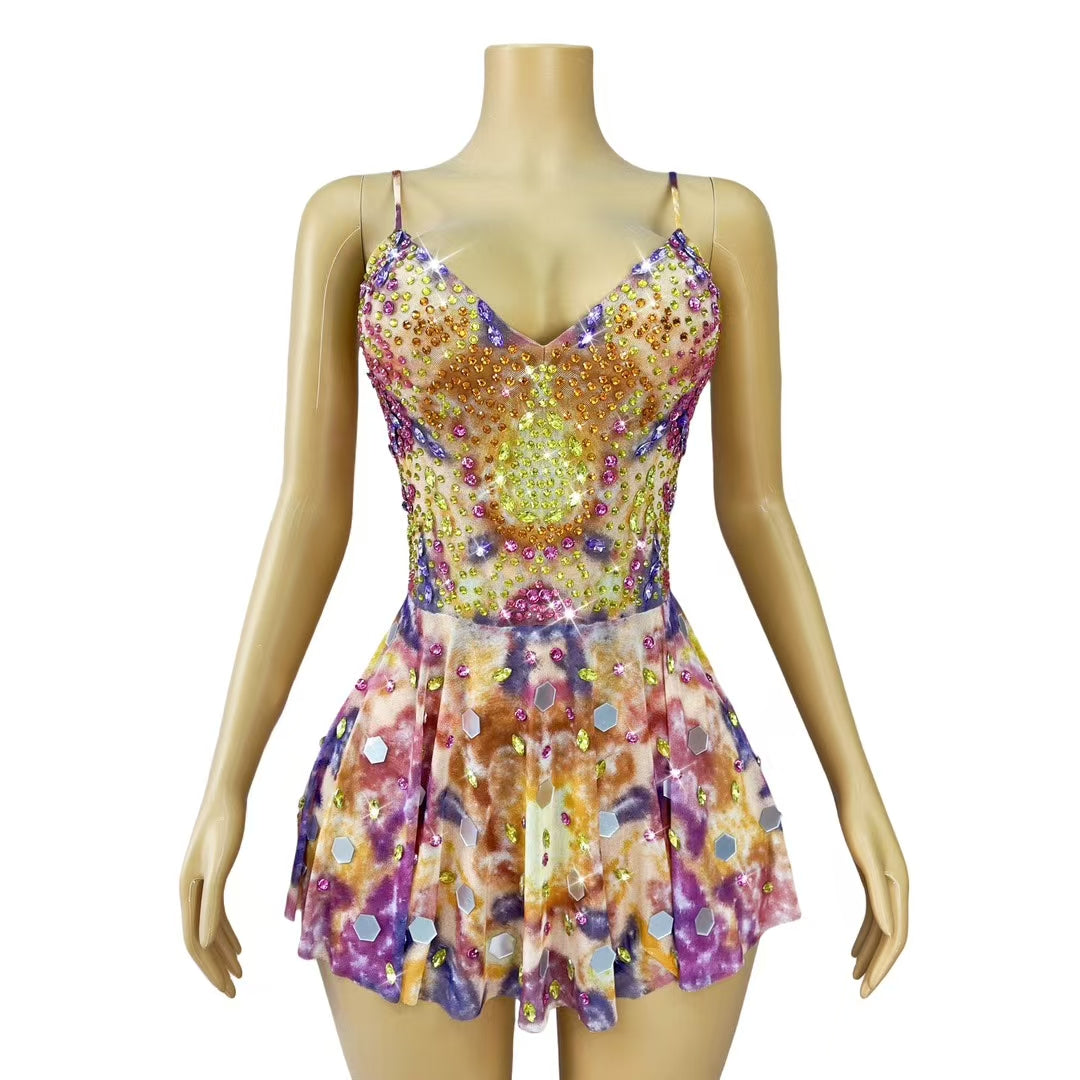 CELESINYI Youlanhua Crystal Tie Dye Mini Dress