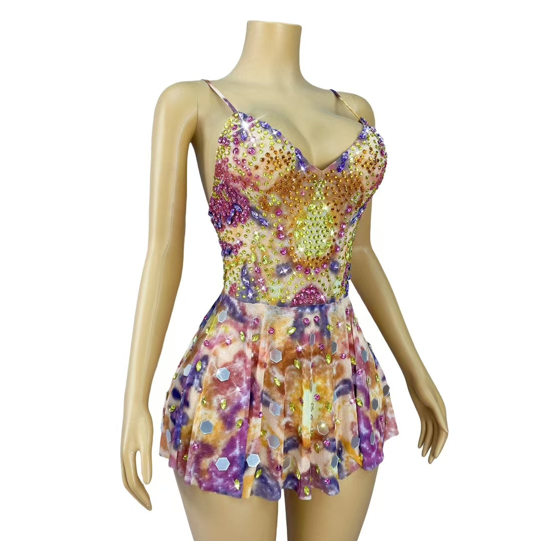 CELESINYI Youlanhua Crystal Tie Dye Mini Dress