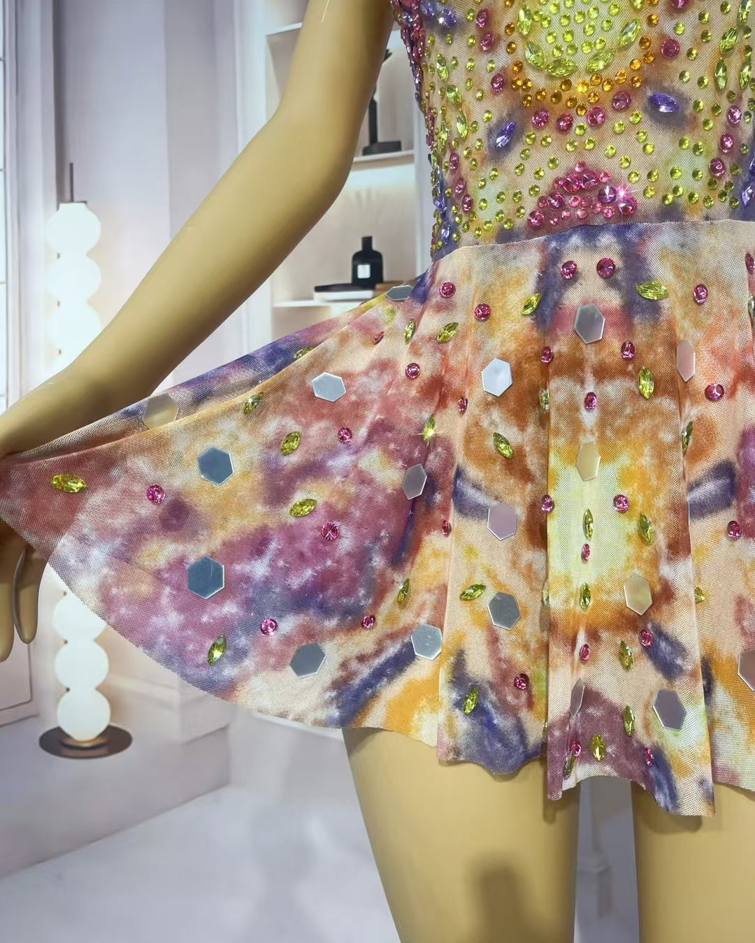 CELESINYI Youlanhua Crystal Tie Dye Mini Dress
