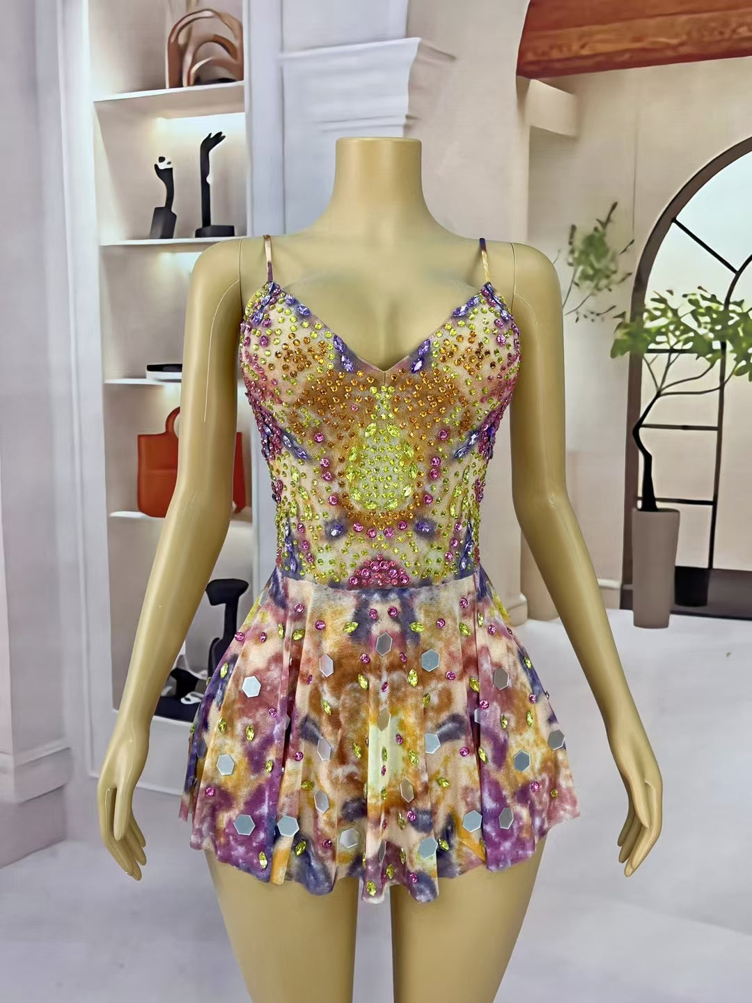 CELESINYI Youlanhua Crystal Tie Dye Mini Dress