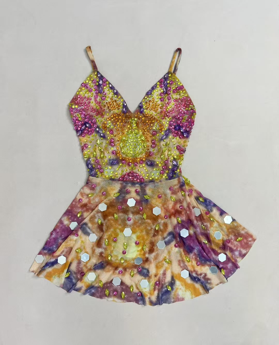 CELESINYI Youlanhua Crystal Tie Dye Mini Dress