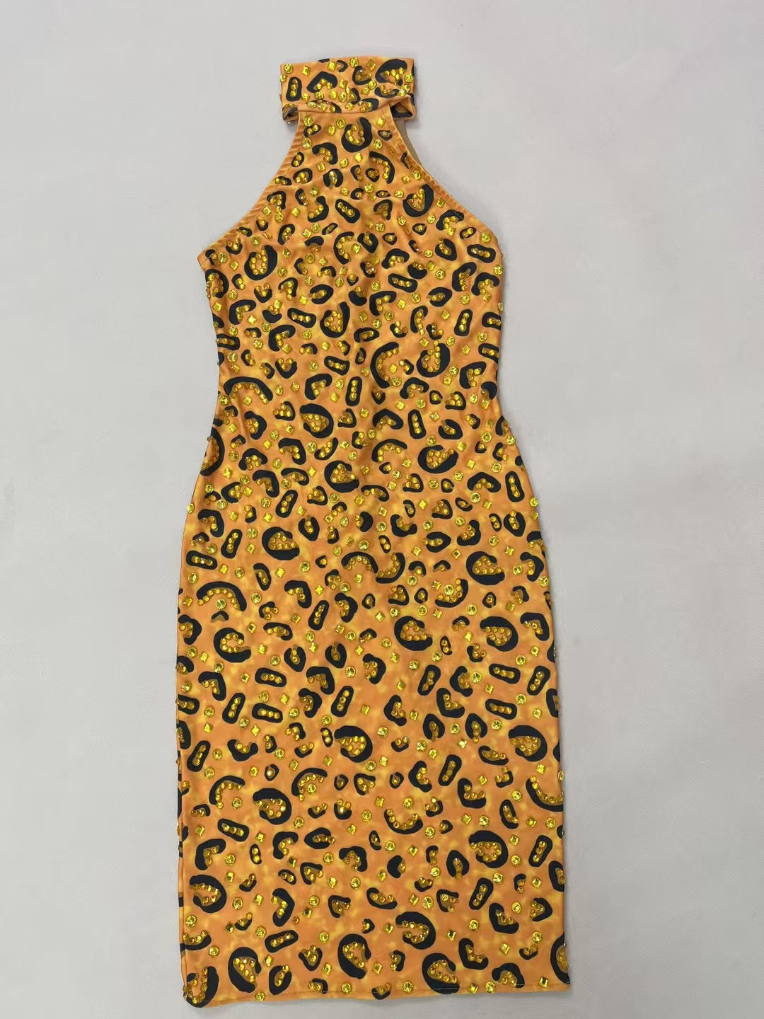 CELESINYI Banwen Crystal Leopard Mini Dress