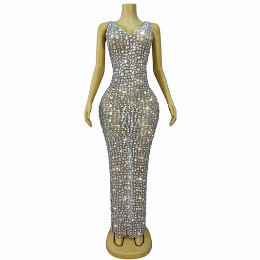 CELESINYI Baidou Crystal Skin Illusion Gown