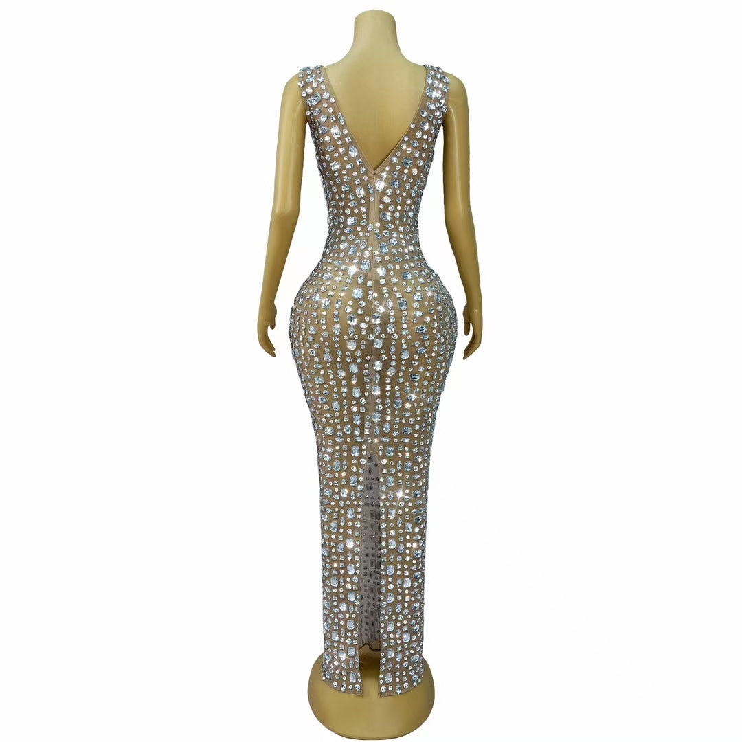 CELESINYI Baidou Crystal Skin Illusion Gown