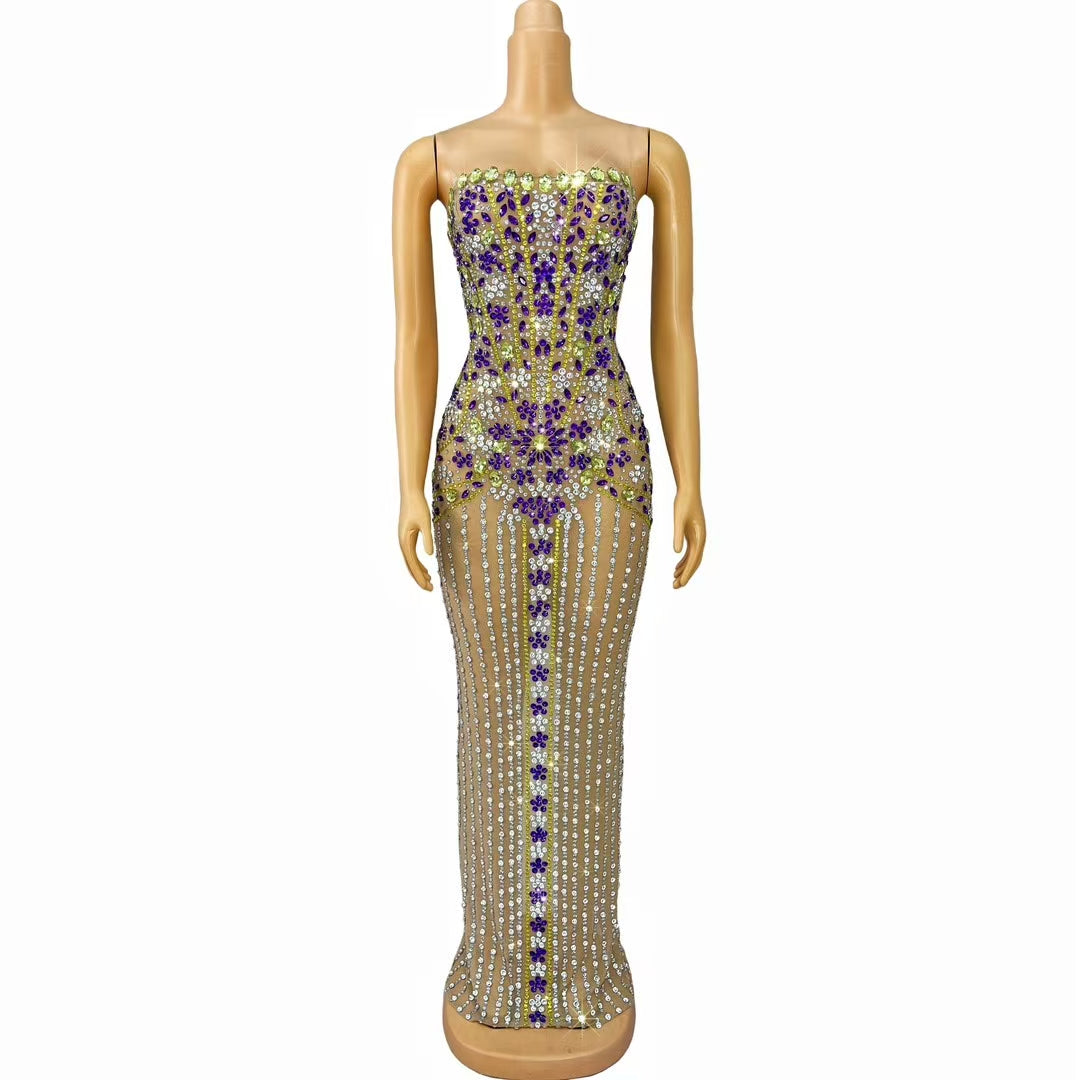 CELESINYI Huangyeju Crystal Flower Mini Dress
