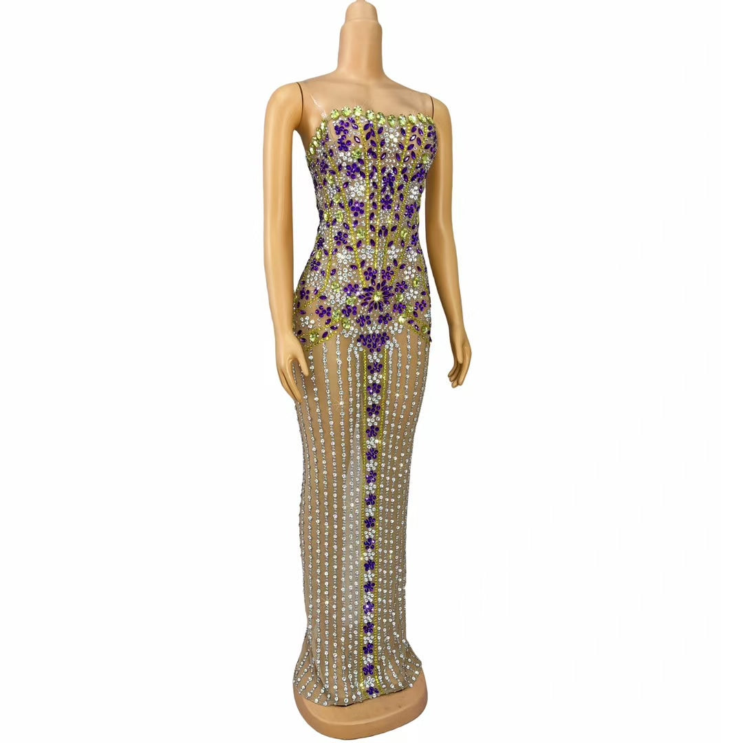 CELESINYI Huangyeju Crystal Flower Mini Dress