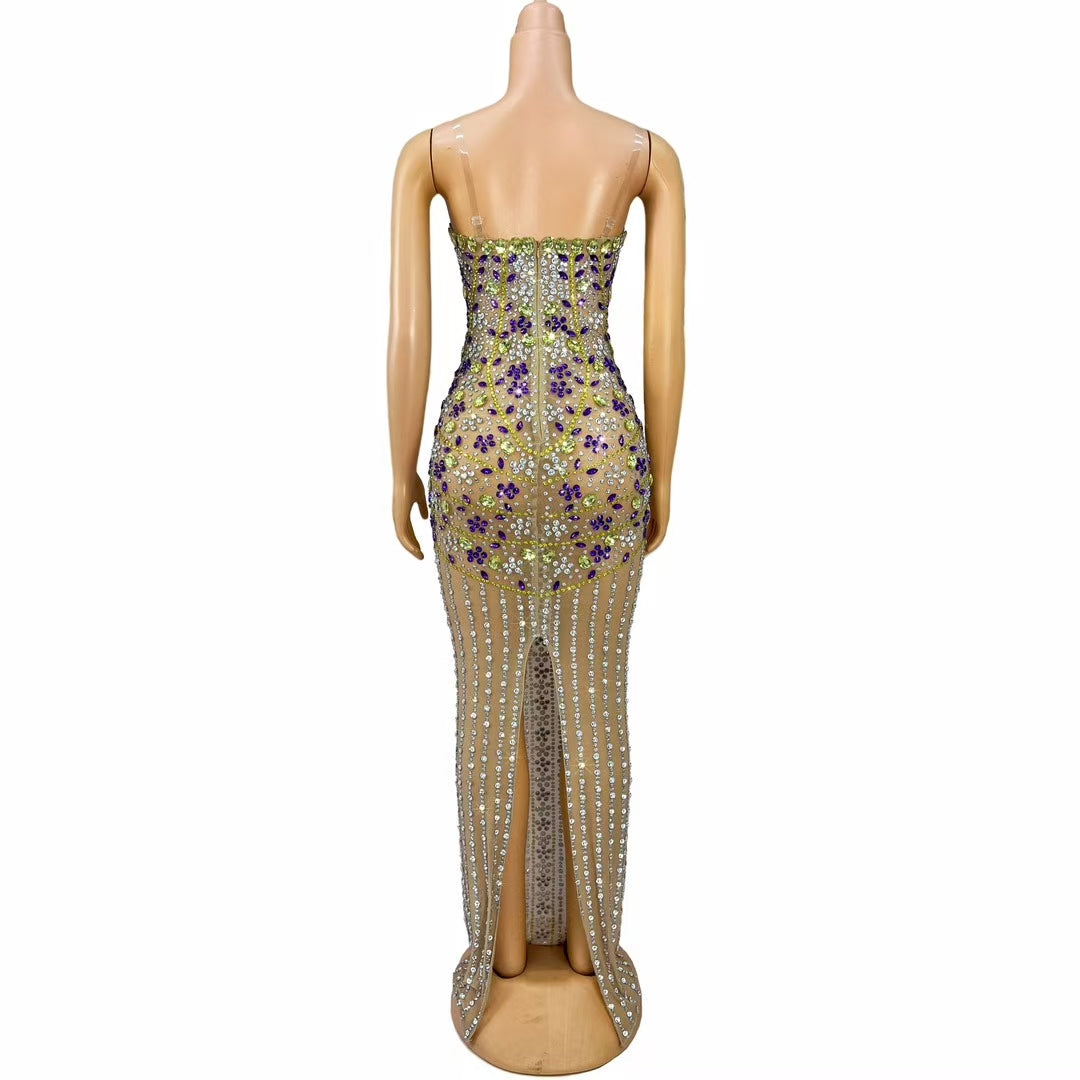 CELESINYI Huangyeju Crystal Flower Mini Dress