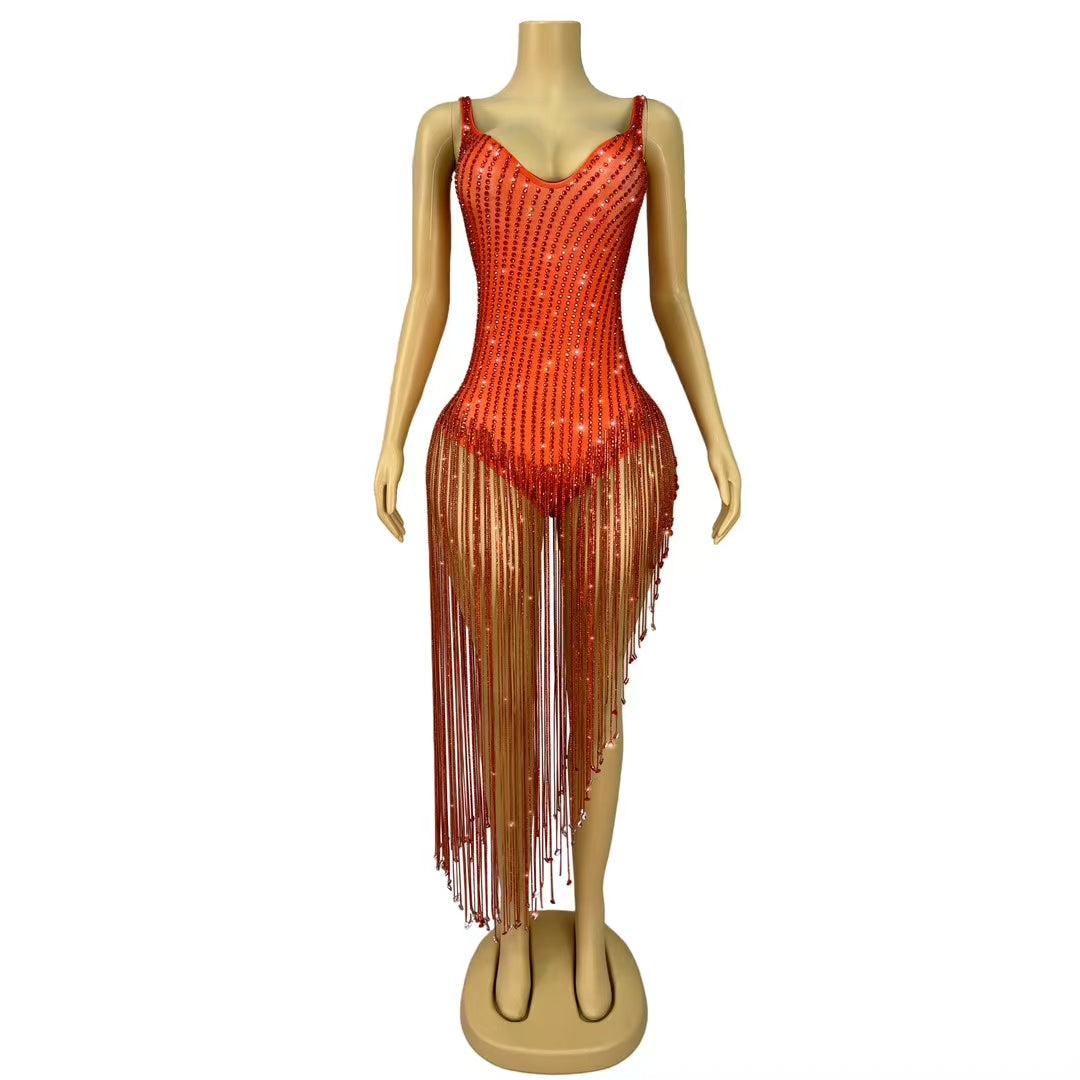 CELESINYI Hongxia Crystal Ruby Mini Dress