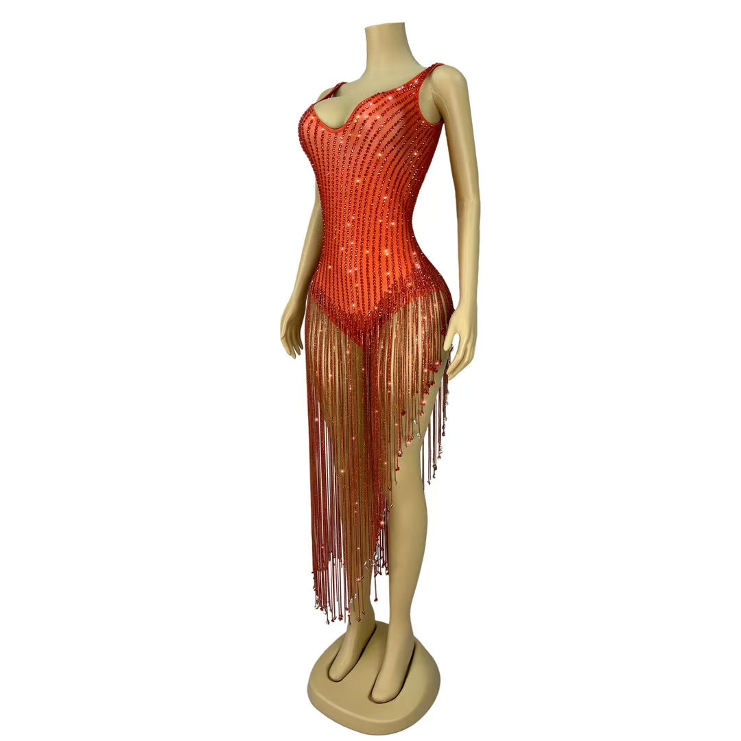CELESINYI Hongxia Crystal Ruby Mini Dress