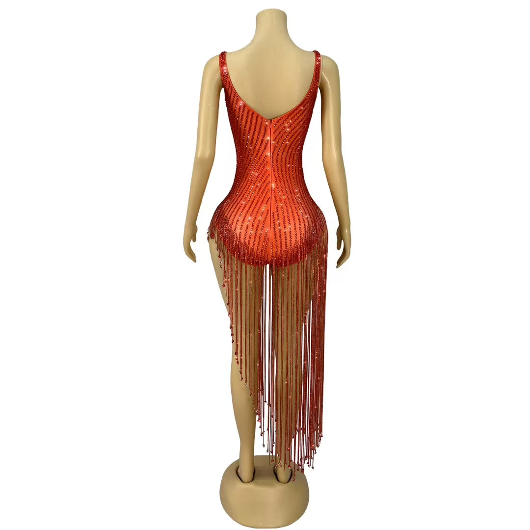 CELESINYI Hongxia Crystal Ruby Mini Dress