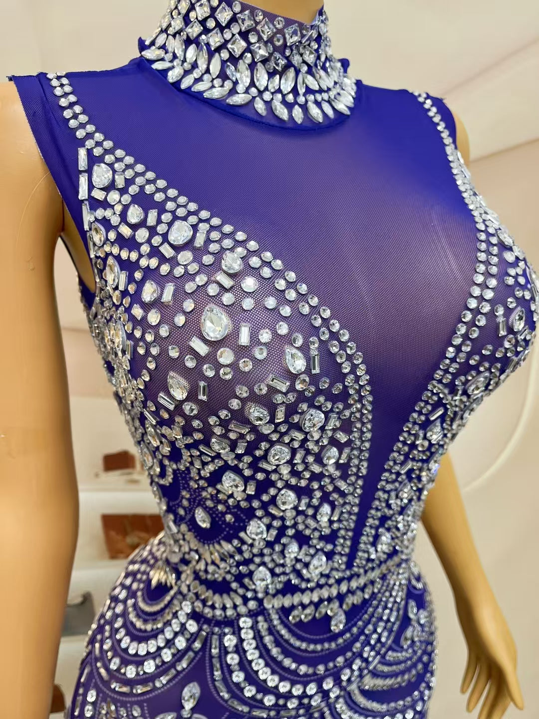CELESINYI Sanye Crystal Blue Art Deco Gown