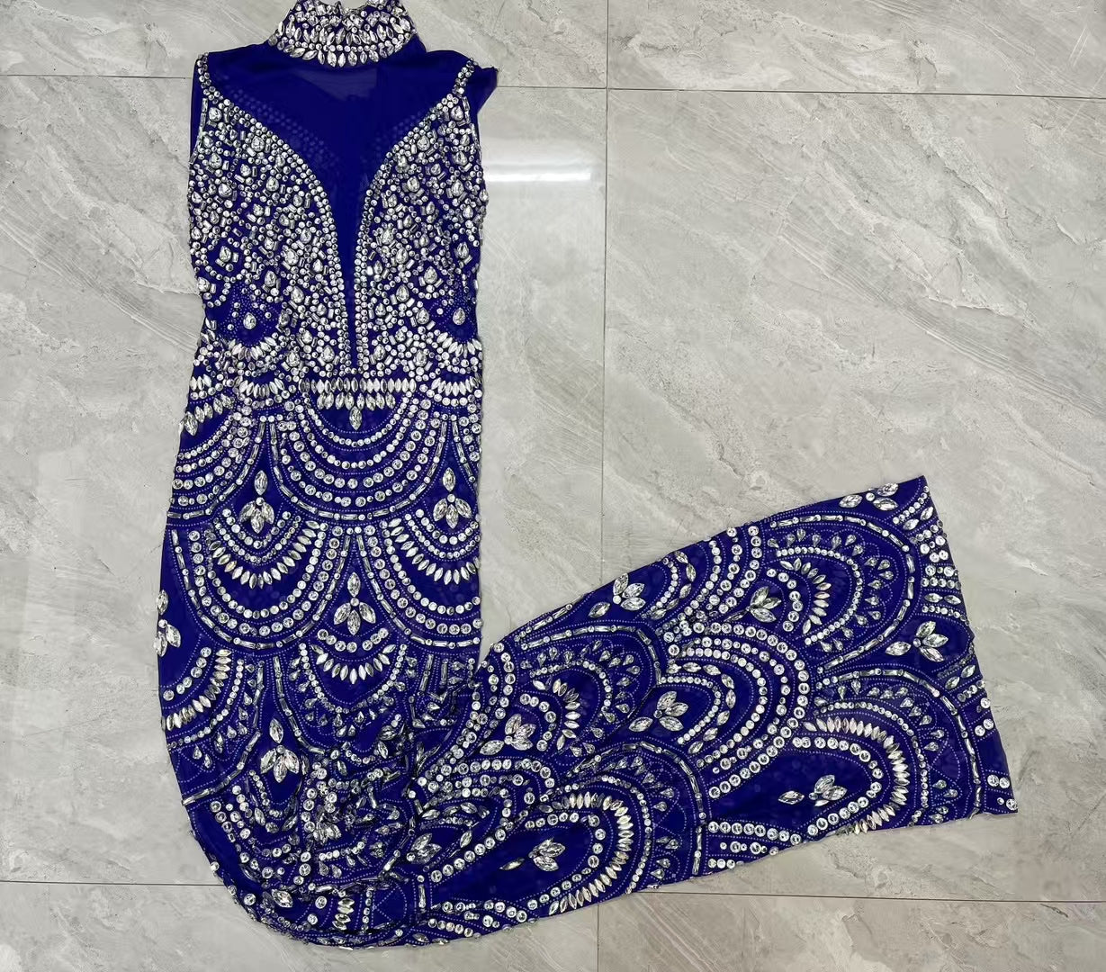 CELESINYI Sanye Crystal Blue Art Deco Gown