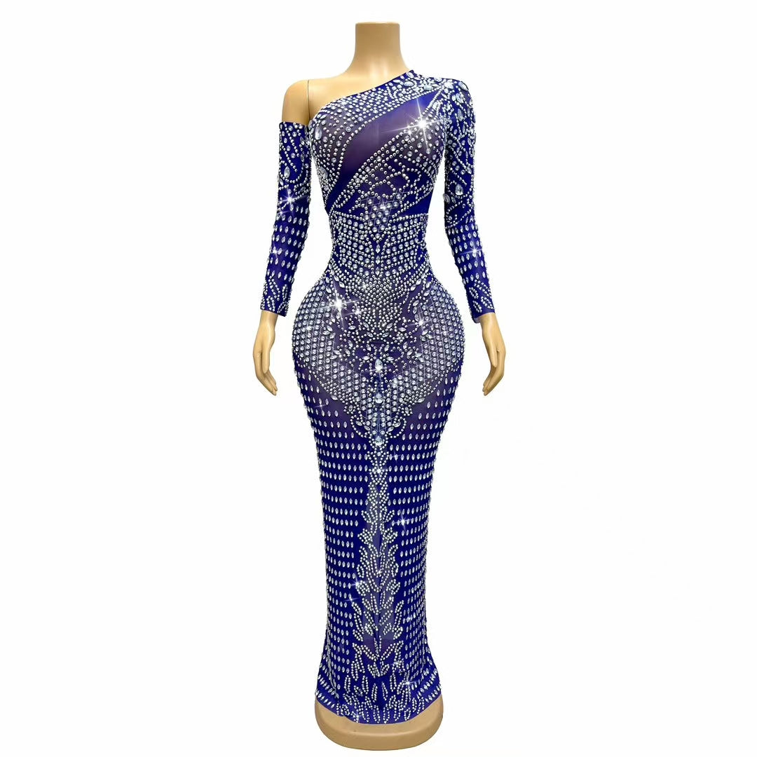 CELESINYI Zuange Crystal One-Shoulder Gown