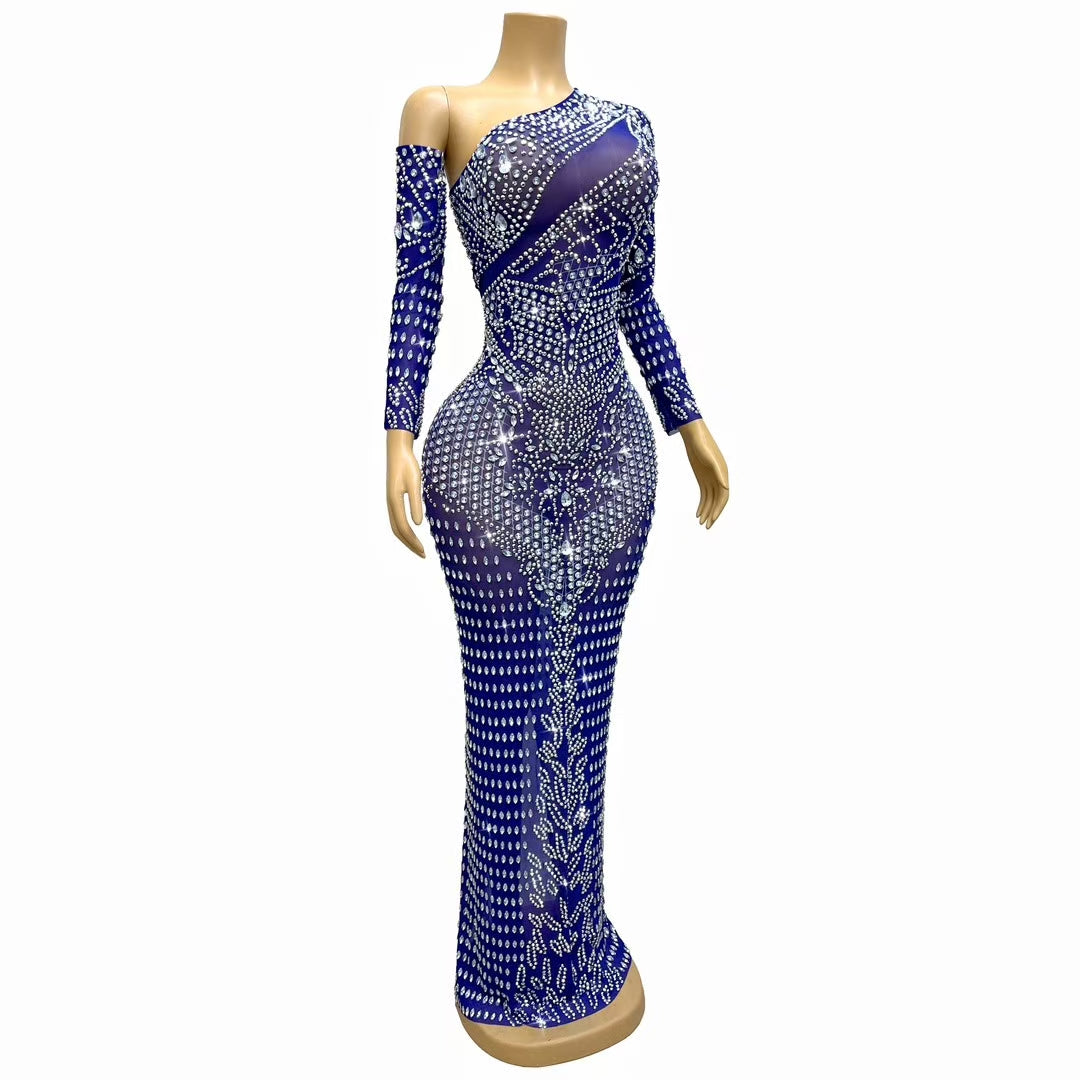 CELESINYI Zuange Crystal One-Shoulder Gown