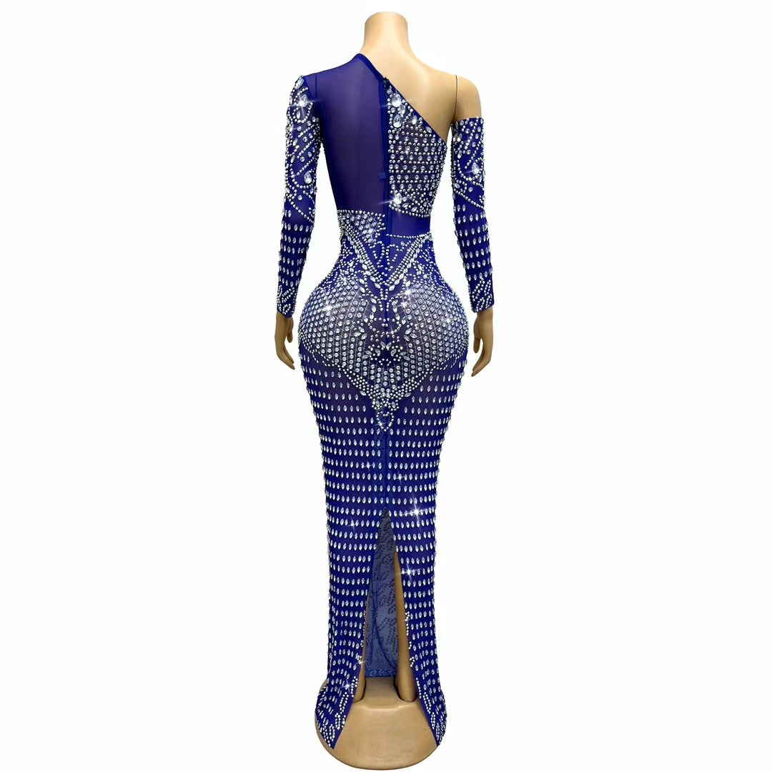 CELESINYI Zuange Crystal One-Shoulder Gown