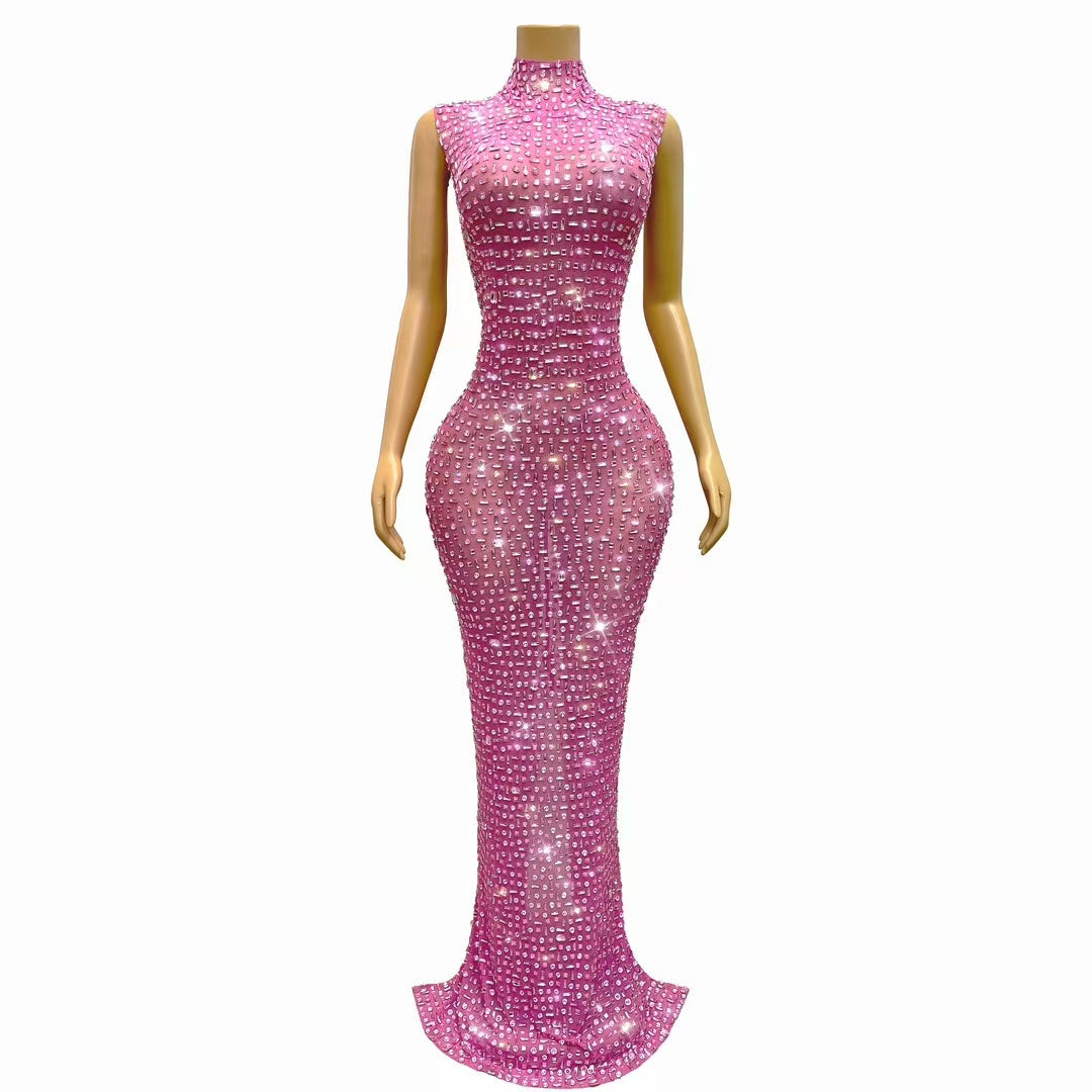 CELESINYI Fenbei Crystal Pink Mermaid Gown